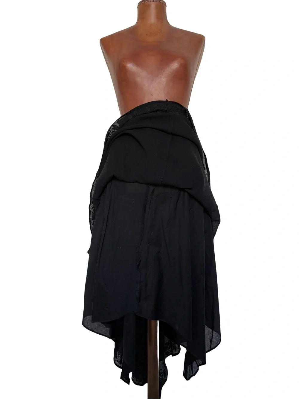 Lauren Ralph Lauren Vintage Black Handkerchief Skirt with Embroidered Hem